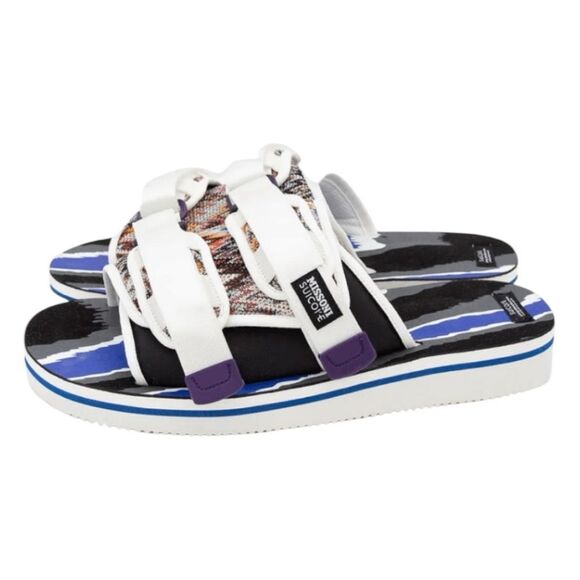 Missoni X Suicoke Collab Moto Slide Sandals White Zig Zag Pattern Slip-On 16 - Picture 1 of 14